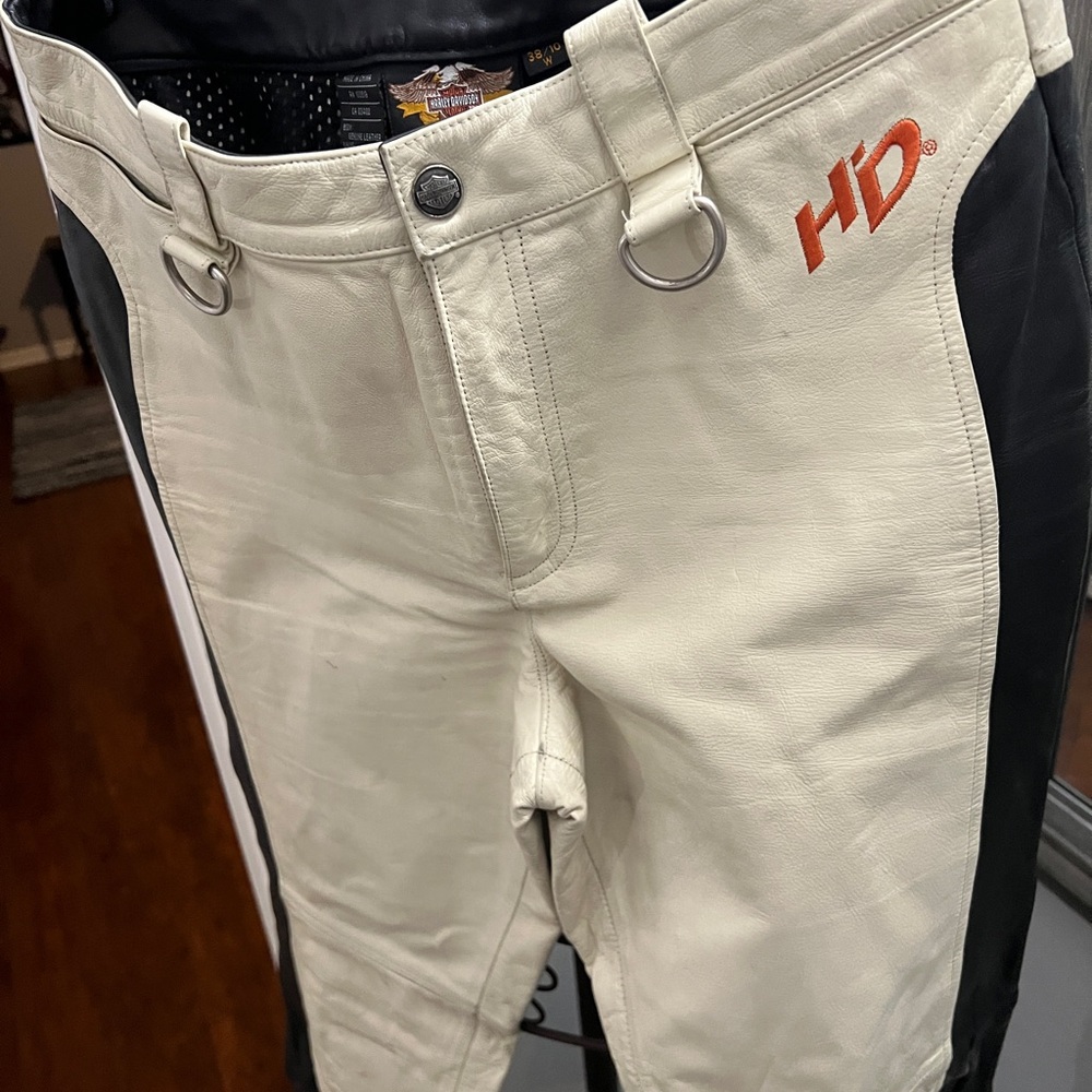 Harley-Davidson Ivory & Black lined Leather Pants